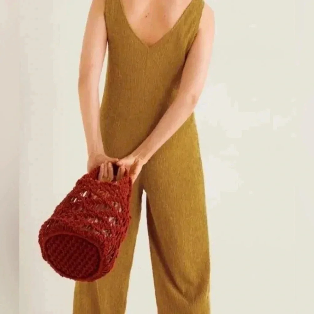 MNG Mango Textured Long Jumpsuit Mustard  Size Medium